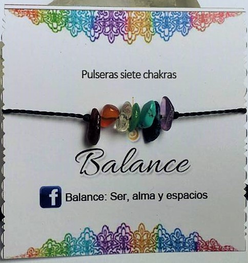 Pulsera ajustable, cuarzos de los 7 chakras, hilo negro